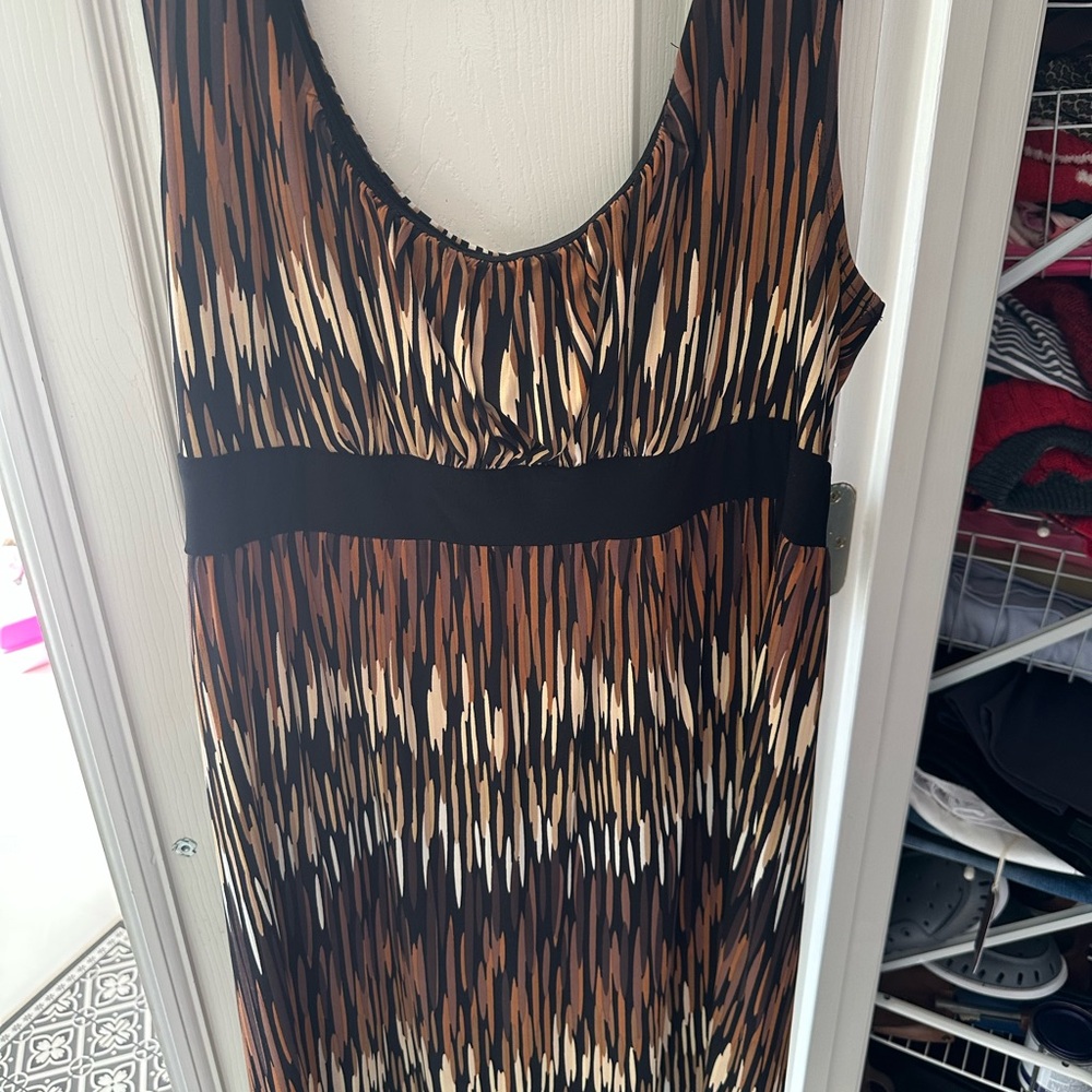 a.n.a Tan Sheath Midi Dress Sleeveless Scoop Neck